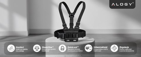 Szelki sportowe uchwyt na klatkę piersiową Alogy Chest do aparatu, kamer GoPro, telefonu uniwersalne Czarne