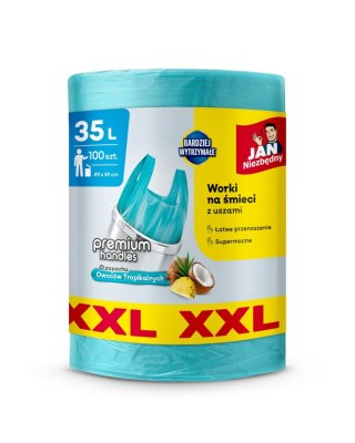 JAN NIEZBĘDNY Worki na śmieci HD z uszami 35 L - zapach owoców tropikalnych 100 sztuk (XXL)