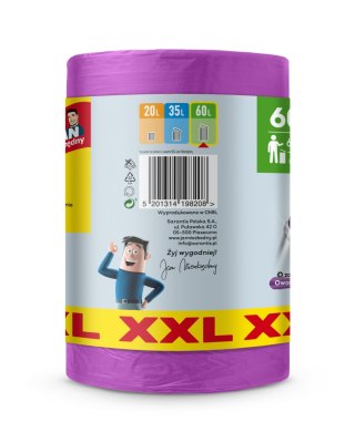 JAN NIEZBĘDNY Worki na śmieci HD z uszami 60L - zapach owoców leśnych 60 sztuk (XXL)