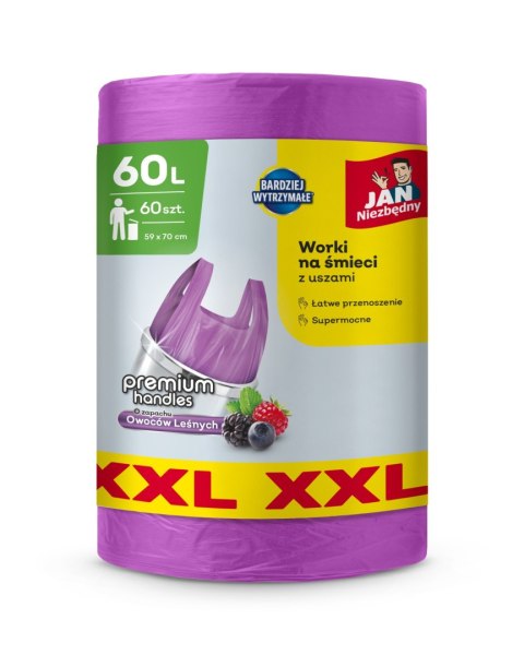 JAN NIEZBĘDNY Worki na śmieci HD z uszami 60L - zapach owoców leśnych 60 sztuk (XXL)
