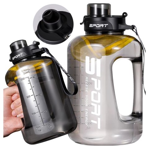 Duża Butelka Motywacyjna na Wodę 1.7L Bidon Sportowy z Miarką, Uchwytem i Pokrywką 2w1 (Dzióbek + Słomka), Wygodna i Szczelna, A