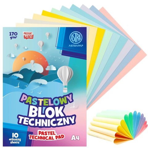 Blok rysunkowy A4/10 kolorów pastelowe 170 g A 10 ASTRA 106022003
