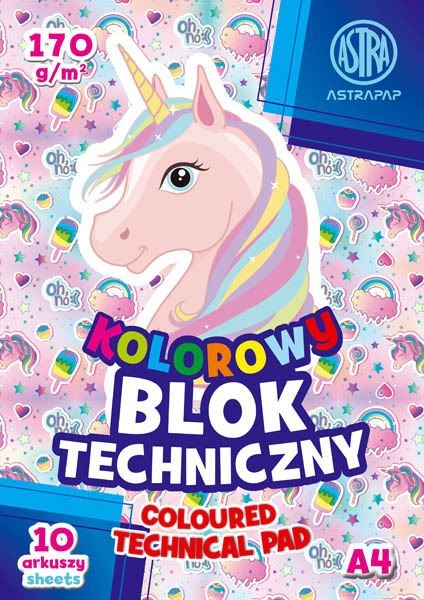 Blok techniczny A4 10 kartek kolorowych 170g ASTRA 106021006