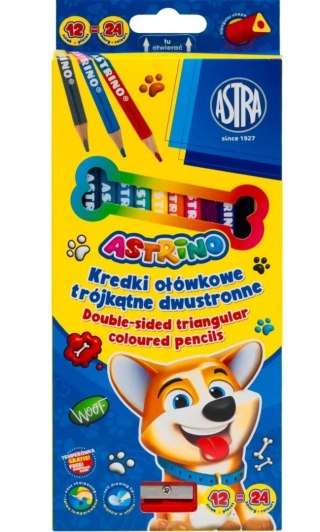 Kredki ołówkowe 2stronne 24kol trójkątne temperówka ASTRA 312025003