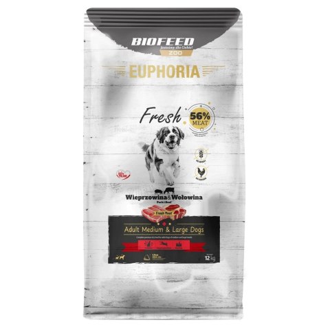 BIOFEED Euphoria Fresh Meat Adult Medium & Large Wieprzowina i Wołowina 12kg