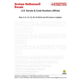 Techmod 48805 U.S. Code Numbers White