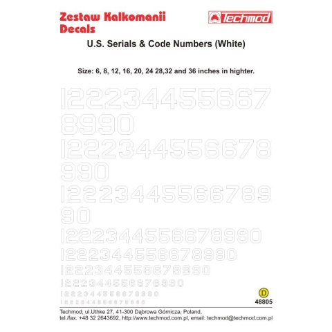 Techmod 48805 U.S. Code Numbers White