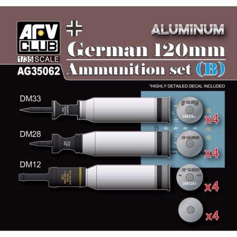 AFV Club AG35062 German 120 mm Ammunition set (B) - Aluminum