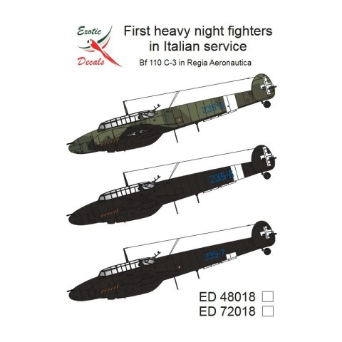Exotic Decals 32018 First Heavy Night Fighters in Italian service Bf 110 C-3 in Regia Aeronautica