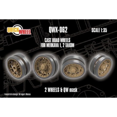 Quickwheel QWX-62 Merkava 1, 2 Cast Road Wheels 2 Wheels & QW Mask - Takom