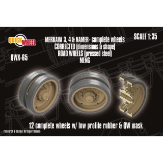 Quickwheel QWX-65 Merkava 3, 4, Namer Corrected Road Wheels (Pressed Steel) 12 Complete Wheels w/ Low Profile Rubber - Meng