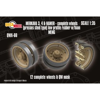 Quickwheel QWX-66 Merkava 3, 4, Namer Corrected Road Wheels (Pressed Steel) 12 Complete Wheels Low Profile Rubber w/ Foam - Meng