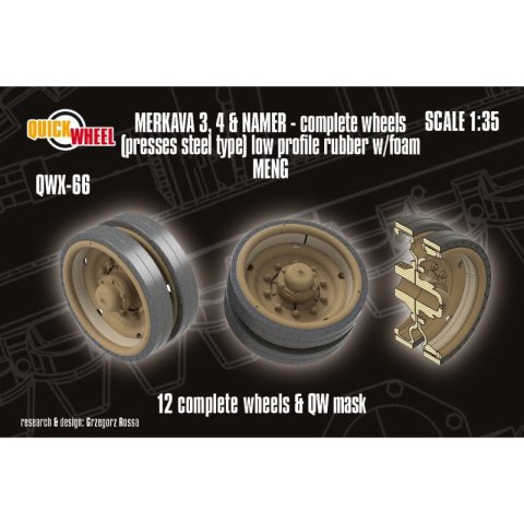 Quickwheel QWX-66 Merkava 3, 4, Namer Corrected Road Wheels (Pressed Steel) 12 Complete Wheels Low Profile Rubber w/ Foam - Meng