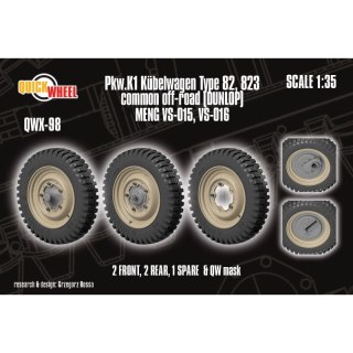 Quickwheel QWX-98 Pkw. K1 Kubelwagen Type 82, 823 Common Off-Road (Dunlop) 2 Front, 2 Rear, 1 Spare & QW Mask - Meng