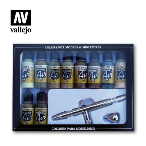 Vallejo 71168 Model Air Set Camouflage Colors & Airbrush (8 x 17 ml)