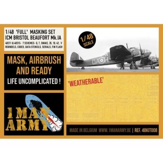 1 Man Army 48KIT008 Full Masking Set Bristol Beaufort Mk.IA (ICM)