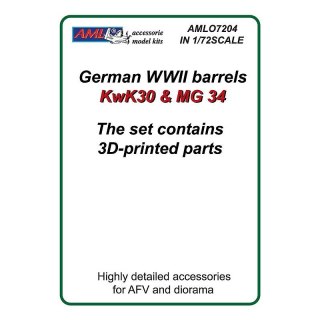 AML O7204 German WW II KwK 30 + MG 34 Barrel (3D Printed) (1:72)