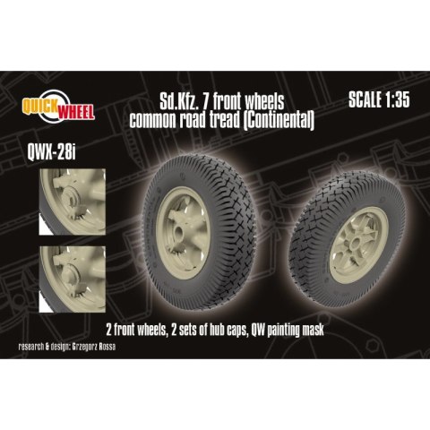 Quickwheel QWX-28 Sd.Kfz. 7 Front Wheels Common Road Tread (Continental) 2 Front Wheels, 2 Sets of Hub Caps, QW Mask