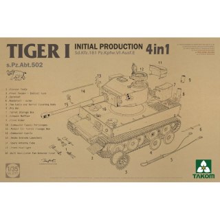 Takom 2197 Tiger I Initial Production Sd.Kfz.181 Pz.Kpfw.VI Ausf. E 4 in 1