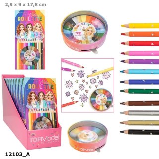 Top Model 12103 Kredki 12 kolorów, z ruletką do losowania koloru, w zestawie również kolor złoty i srebrny Ilość sztuk w opakow