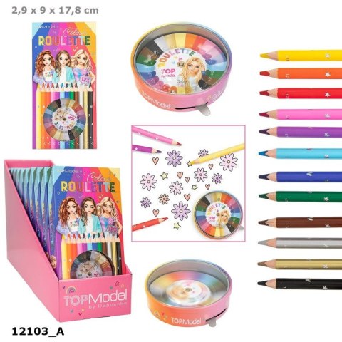 Top Model 12103 Kredki 12 kolorów, z ruletką do losowania koloru, w zestawie również kolor złoty i srebrny Ilość sztuk w opakow