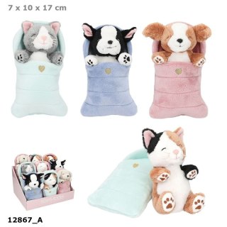 Top Model 12867 Pluszowy kotek/piesek w śpiworku 17cm, 6 wzorów Ilość sztuk w opakowaniu 9