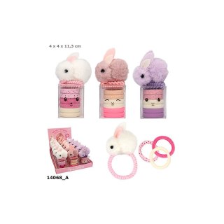 Top Model 14068 Zestaw gumek do włosów Bunny Princess Mimi (1 gumka z pluszowym króliczkiem i 6 zwykłych) 3 wzory Ilość sztuk w