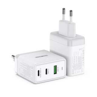 Duzzona 3-portowa ładowarka sieciowa GaN 2 x USB Typ C + USB 65W PD QC3.0 biała (T1)