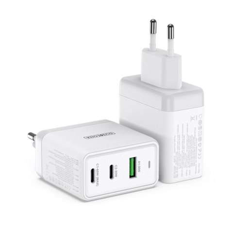 Duzzona 3-portowa ładowarka sieciowa GaN 2 x USB Typ C + USB 65W PD QC3.0 biała (T1)