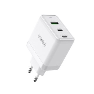Duzzona 3-portowa ładowarka sieciowa GaN 2 x USB Typ C + USB 65W PD QC3.0 biała (T1)