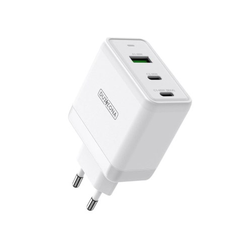 Duzzona 3-portowa ładowarka sieciowa GaN 2 x USB Typ C + USB 65W PD QC3.0 biała (T1)
