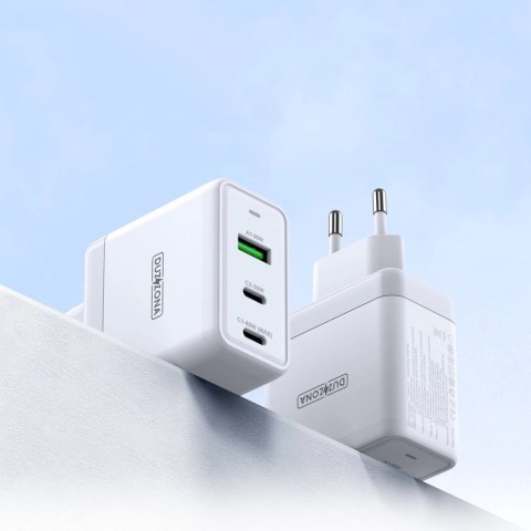 Duzzona 3-portowa ładowarka sieciowa GaN 2 x USB Typ C + USB 65W PD QC3.0 biała (T1)