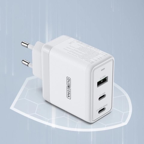 Duzzona 3-portowa ładowarka sieciowa GaN 2 x USB Typ C + USB 65W PD QC3.0 biała (T1)