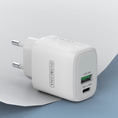 Duzzona ładowarka sieciowa 30W PD QC3.0 USB Typ C / USB biała (T2)