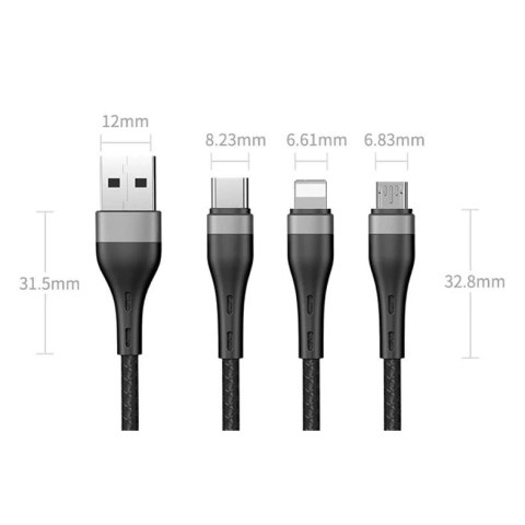 Proda Quark pro 3w1 kabel USB - Lightning / USB Typ C/ micro USB 5A 1,2m czarny (PD-B59th)