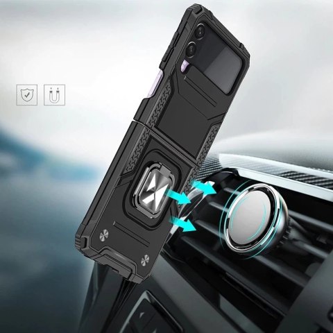 Wozinsky Ring Armor pancerne hybrydowe etui pokrowiec + magnetyczny uchwyt Samsung Galaxy Z Flip 3 czarny