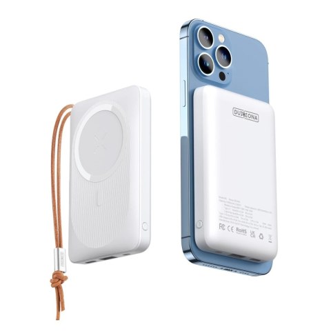 Duzzona magnetyczny powerbank 10000 mAh z funkcją ładowania bezprzewodowego (MagSafe, Qi) USB-A / USB-C 22,5W biały (W5)