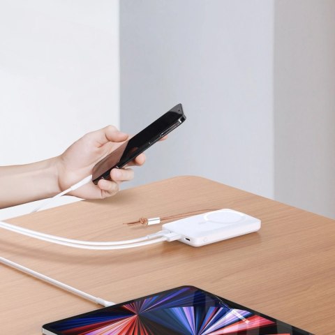 Duzzona magnetyczny powerbank 10000 mAh z funkcją ładowania bezprzewodowego (MagSafe, Qi) USB-A / USB-C 22,5W biały (W5)