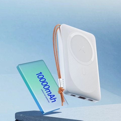 Duzzona magnetyczny powerbank 10000 mAh z funkcją ładowania bezprzewodowego (MagSafe, Qi) USB-A / USB-C 22,5W biały (W5)