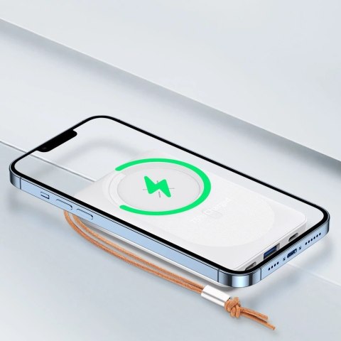 Duzzona magnetyczny powerbank 10000 mAh z funkcją ładowania bezprzewodowego (MagSafe, Qi) USB-A / USB-C 22,5W biały (W5)