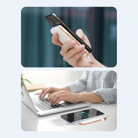 Duzzona magnetyczny powerbank 10000 mAh z funkcją ładowania bezprzewodowego (MagSafe, Qi) USB-A / USB-C 22,5W biały (W5)