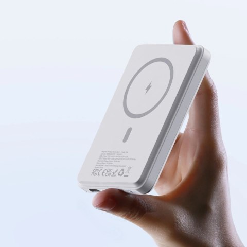 Duzzona magnetyczny powerbank 5000 mAh z funkcją ładowania bezprzewodowego (MagSafe, Qi) USB-C 20W biały (W4)