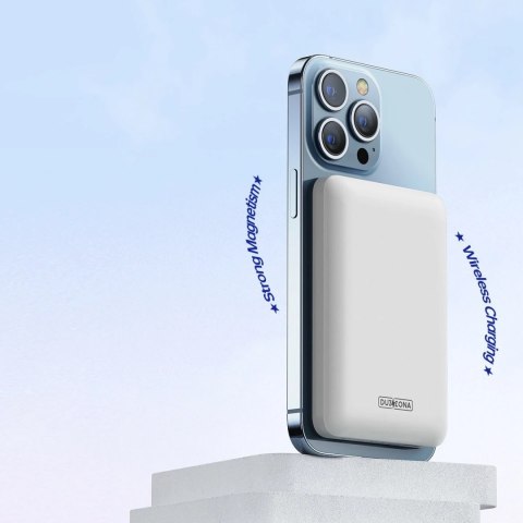 Duzzona magnetyczny powerbank 5000 mAh z funkcją ładowania bezprzewodowego (MagSafe, Qi) USB-C 20W biały (W4)