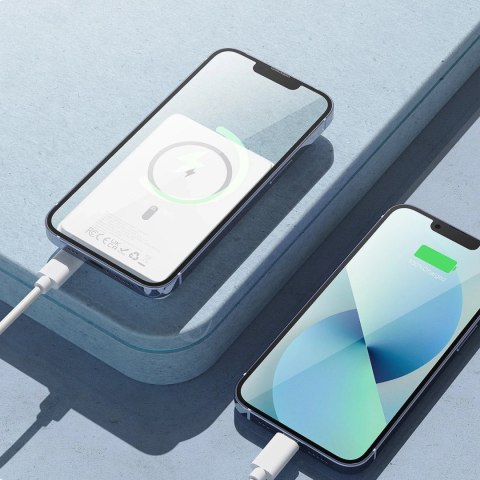 Duzzona magnetyczny powerbank 5000 mAh z funkcją ładowania bezprzewodowego (MagSafe, Qi) USB-C 20W biały (W4)