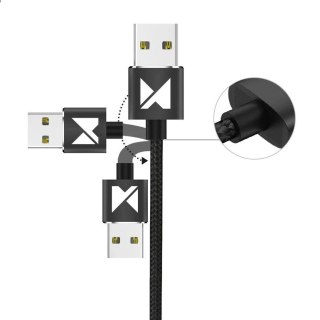 Wozinsky magnetyczny kabel przewód USB / micro USB / USB Typ C / Lightning 2,4A 1m z diodą LED czarny (WMC-01)