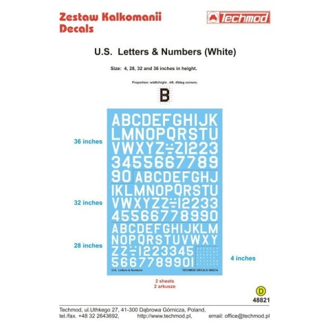 Techmod 48821 U.S. Letters & Numbers White