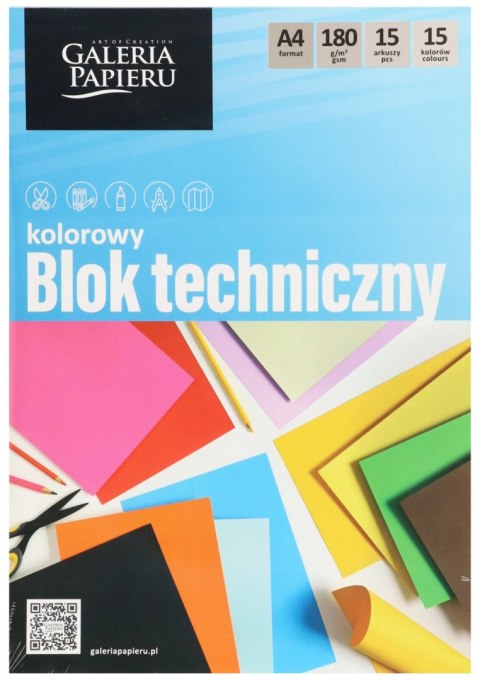 Blok techniczny A4/15k kolor 180g A 10 GALERIA PAPIERU 258091 ARG