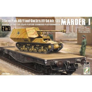 Zimi Model 35075 Marder I 7,5 cm PaK.40/1 auf Gw.Lr.s.(f) Sd.Kfz.135 German 50 ton type SSy45 Flatcar Schwerer Platformwagen 2 i