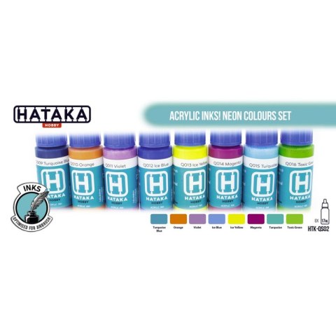 Hataka QS02 Acrylic Inks! Neon Colours Set (8 pcs)