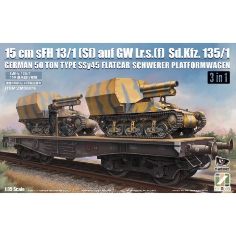 Zimi Model 35076 15 cm sFH 13/1 (Sf) auf GW Lrs. (f) Sd.Kfz.135/1 with German 50 Ton Type Ssy 45 Flatcar Schwerer Platformwagen